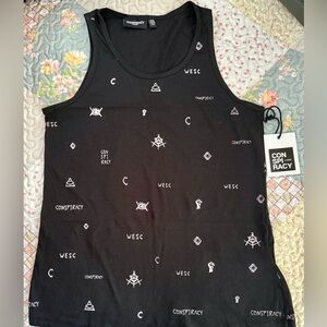 Wesc Black Tank with White Conspiracy Graphics
